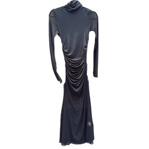 Commense Black Ruched Turtleneck Long Sleeve Bodycon Dress